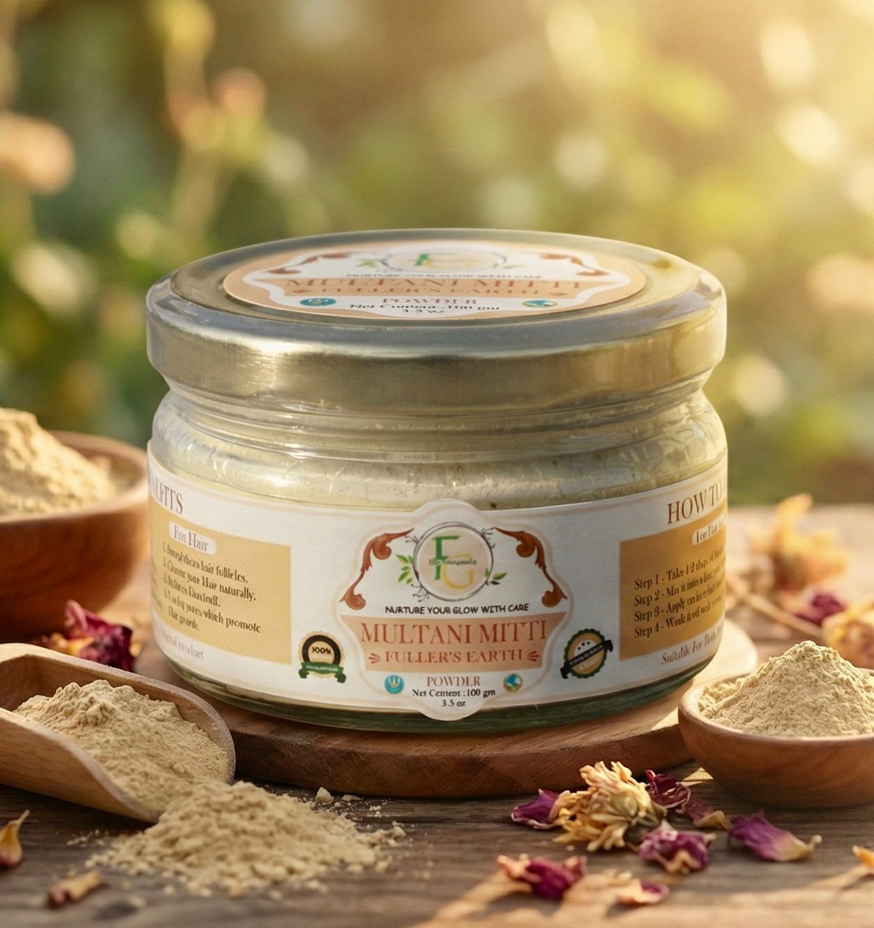 Thefourganics Pure Multani Mitti Powder (Glass Jars) - Twin Pack (100g x 2) - Image 2